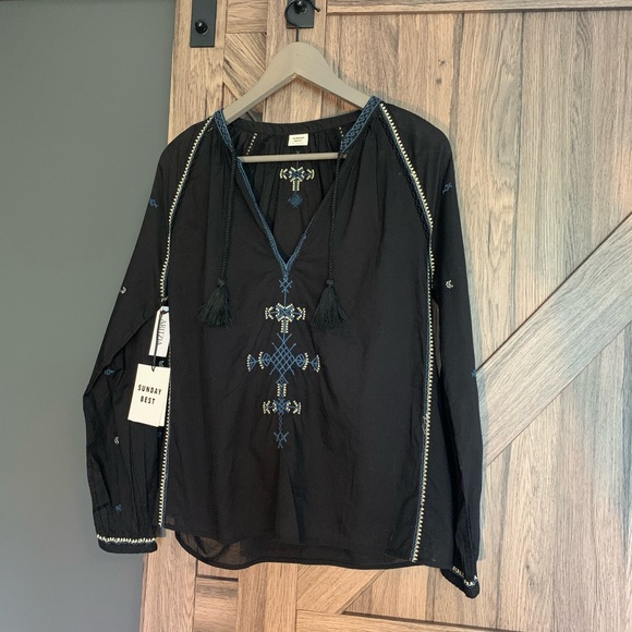 NWT Aritzia Sunday Best black Annalise Boho Blouse XS - Picture 4 of 10
